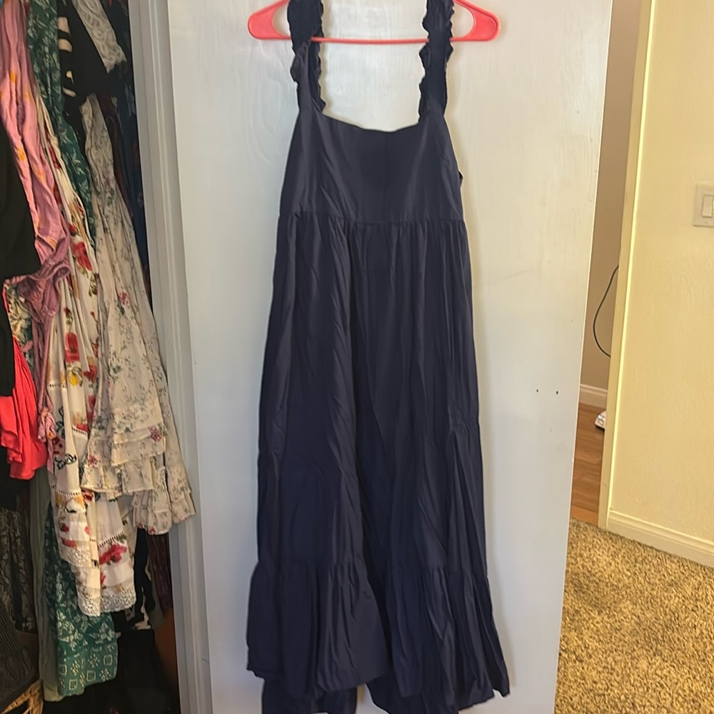 Free people navy dress! Tie back! Wore once